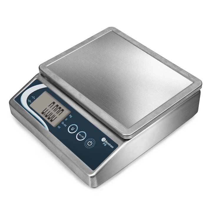 Imagen 1 Balanza compacta Baxtran PS, balanza acero inoxidable, balanza electrónica portátil, pantalla LCD retroiluminada 6 dígitos 24 mm, plato de pesaje acero inoxidable, capacidades 3 kg 6 kg 15 kg 30 kg, precisión 0.1 g a 1 g, función tara y cero, función conteo de piezas, control de peso y acumulación, batería recargable 6V/4Ah, autonomía batería aprox 90 horas, alimentación AC/DC 230V / 12V DC, unidad de medida kg g lb oz pcs, plato 230x190 mm, plato 230x290 mm, dimensiones compactas 230x300x120 mm, dimensiones PS-30 230x370x120 mm, peso neto 3.5 kg / 4.5 kg, carcasa acero inoxidable higiénica, diseño robusto y durable, uso industria alimentaria, uso laboratorios y control de calidad, uso comercio minorista y pesaje de paquetes, uso almacenes e inventarios, interfaz RS232 opcional, fácil de limpiar y mantener, modelo PS-3 PS-6 PS-15 PS-30